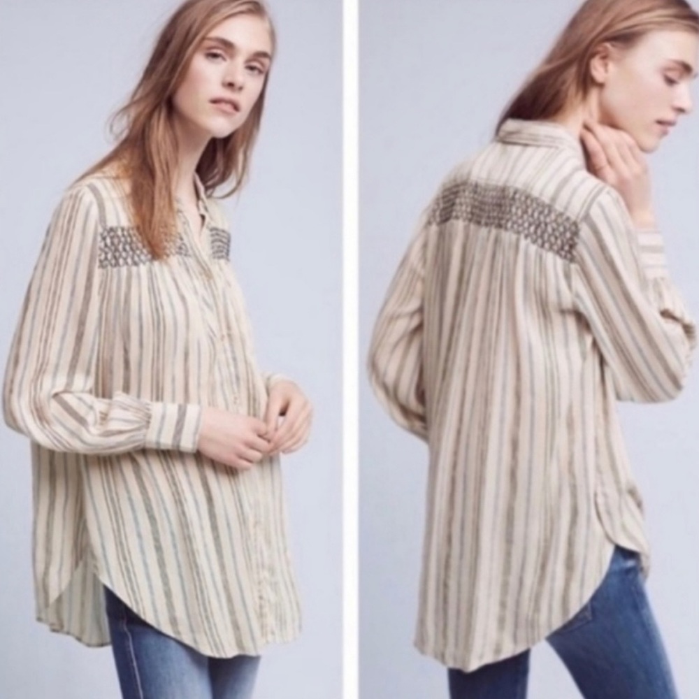 Anthropologie Floreat Norfolk Striped Smocked Top